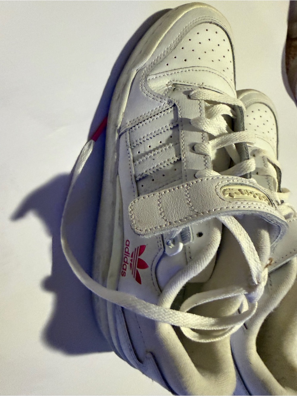 adidas White Sneakers with Pink Logo Accent